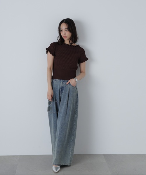 FREE'S MART（フリーズマート）の「◆2WAYオフショルフリルリブ半袖ニット（ニット/セーター・レディース・ブラック/オレンジ/ホワイト/ブラウン/ブルー系その他・FREE）」の13枚目の写真