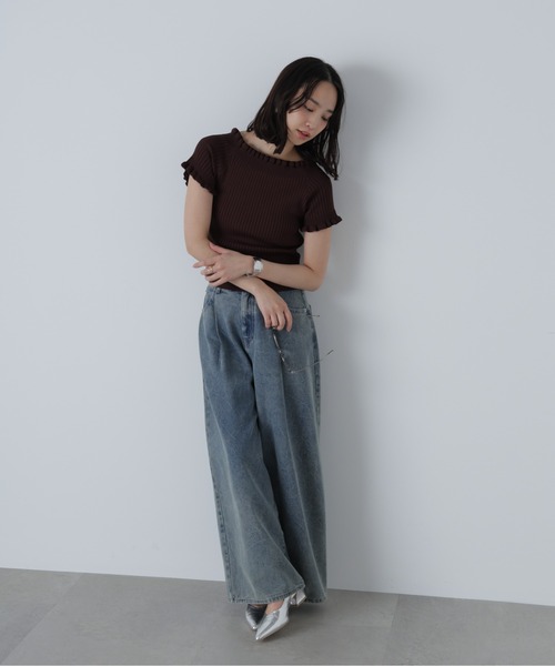 FREE'S MART（フリーズマート）の「◆2WAYオフショルフリルリブ半袖ニット（ニット/セーター・レディース・ブラック/オレンジ/ホワイト/ブラウン/ブルー系その他・FREE）」の12枚目の写真