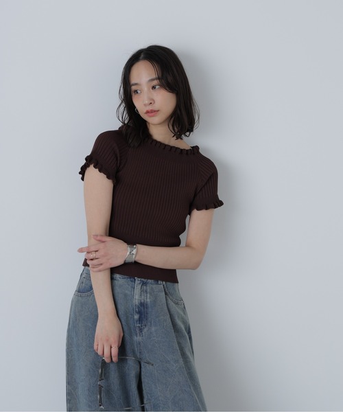 FREE'S MART（フリーズマート）の「◆2WAYオフショルフリルリブ半袖ニット（ニット/セーター・レディース・ブラック/オレンジ/ホワイト/ブラウン/ブルー系その他・FREE）」の19枚目の写真