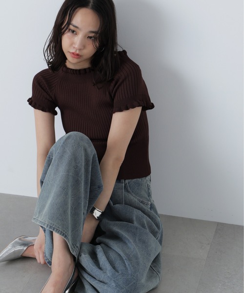 FREE'S MART（フリーズマート）の「◆2WAYオフショルフリルリブ半袖ニット（ニット/セーター・レディース・ブラック/オレンジ/ホワイト/ブラウン/ブルー系その他・FREE）」の17枚目の写真