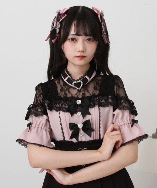 DearMyLove（ディアマイラブ）の「ハートビジューリボンオフショル風レースブラウス（シャツ/ブラウス・レディース・ブラック/ベビーピンク/ホワイト×ブラック/ホワイト×ピンク・3L/LL/LARGE/MEDIUM）」の19枚目の写真