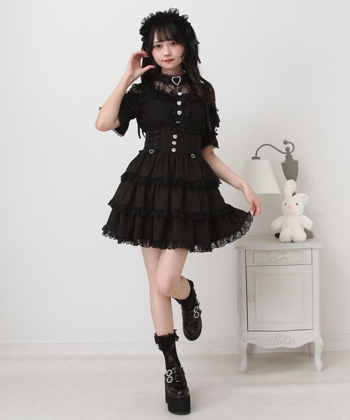 DearMyLove（ディアマイラブ）の「ハートビジューリボンオフショル風レースブラウス（シャツ/ブラウス・レディース・ブラック/ベビーピンク/ホワイト×ブラック/ホワイト×ピンク・3L/LL/LARGE/MEDIUM）」の22枚目の写真