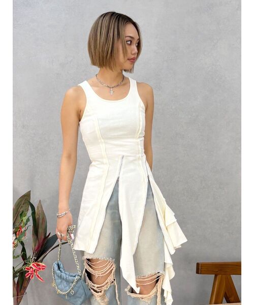 EVRIS（エヴリス）の「アシンメトリージップタンクワンピース（ワンピース・レディース・ホワイト/カーキ/ブラック・FREE）」の19枚目の写真