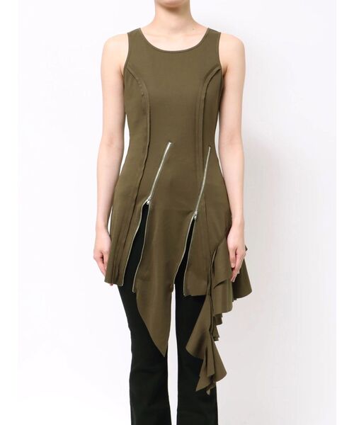 EVRIS（エヴリス）の「アシンメトリージップタンクワンピース（ワンピース・レディース・ホワイト/カーキ/ブラック・FREE）」の4枚目の写真