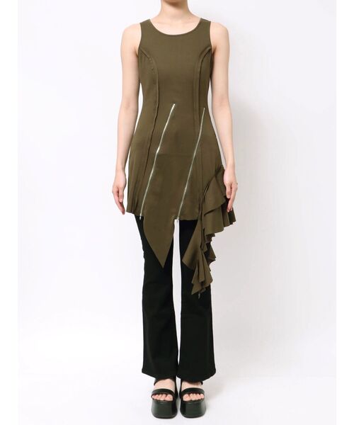 EVRIS（エヴリス）の「アシンメトリージップタンクワンピース（ワンピース・レディース・ホワイト/カーキ/ブラック・FREE）」の11枚目の写真