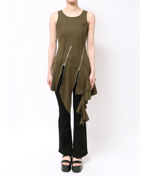 EVRIS（エヴリス）の「アシンメトリージップタンクワンピース（ワンピース・レディース・ホワイト/カーキ/ブラック・FREE）」の12枚目の写真