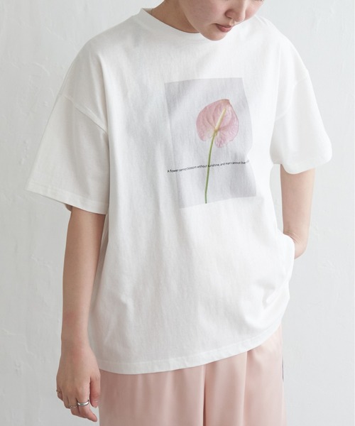 VENCEEXCHANGE(ヴァンスエクスチェンジ)の「綿天竺フラワープリントTシャツ(Tシャツ/カットソー・レディース・その他1/ブラック/オフホワイト・FREE)」の8枚目の写真