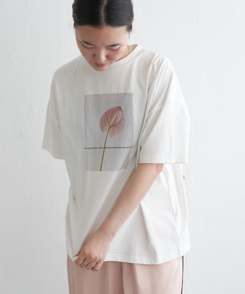 VENCEEXCHANGE(ヴァンスエクスチェンジ)の「綿天竺フラワープリントTシャツ(Tシャツ/カットソー・レディース・その他1/ブラック/オフホワイト・FREE)」の7枚目の写真