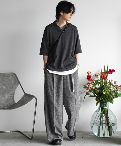 WYM LIDNM/TWEED BAGGY SLACKS チャコール WYM LIDNM（ウィム バイ リドム）の「TWEED BAGGY SLACKS