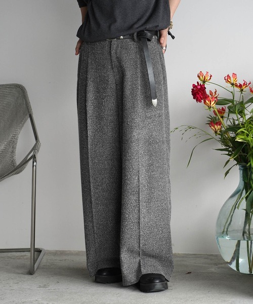 早い者勝ち！　TWEED BAGGY SLACKS グレー　M BREEZE TWEED DEEP TUCK BAGGY SLACKS（スラックス）｜WYM LIDNM