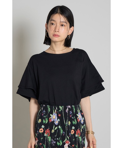 &. NOSTALGIA(アンドドットノスタルジア)の「天竺コットンフレアスリーブTシャツ(Tシャツ/カットソー・レディース・アイボリー/ブラック/コーラルピンク・M)」の3枚目の写真