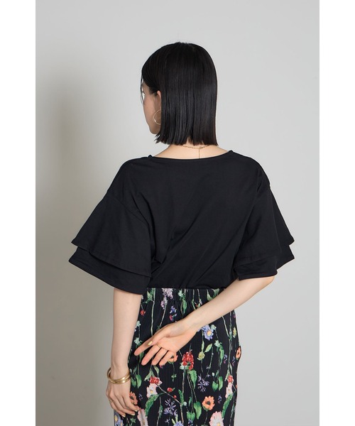 &. NOSTALGIA(アンドドットノスタルジア)の「天竺コットンフレアスリーブTシャツ(Tシャツ/カットソー・レディース・アイボリー/ブラック/コーラルピンク・M)」の7枚目の写真