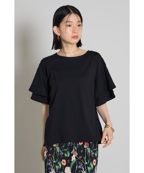 &. NOSTALGIA(アンドドットノスタルジア)の「天竺コットンフレアスリーブTシャツ(Tシャツ/カットソー・レディース・アイボリー/ブラック/コーラルピンク・M)」の8枚目の写真