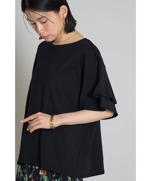 &. NOSTALGIA(アンドドットノスタルジア)の「天竺コットンフレアスリーブTシャツ(Tシャツ/カットソー・レディース・アイボリー/ブラック/コーラルピンク・M)」の9枚目の写真