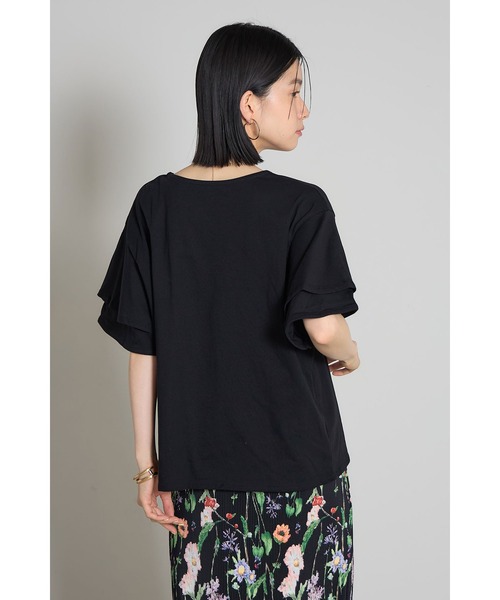 &. NOSTALGIA(アンドドットノスタルジア)の「天竺コットンフレアスリーブTシャツ(Tシャツ/カットソー・レディース・アイボリー/ブラック/コーラルピンク・M)」の10枚目の写真