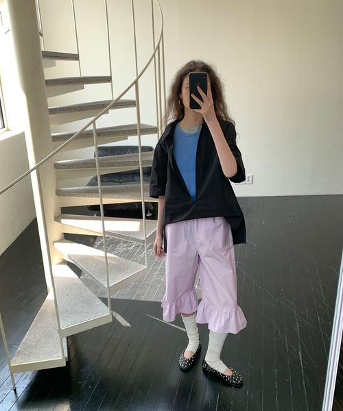 LONSLAN（ロンスラン）の「【LONSLAN】フリルヘム クロップドパンツ LONW25s044（その他パンツ・レディース・ピンク/ホワイト・L/M/S）」の11枚目の写真