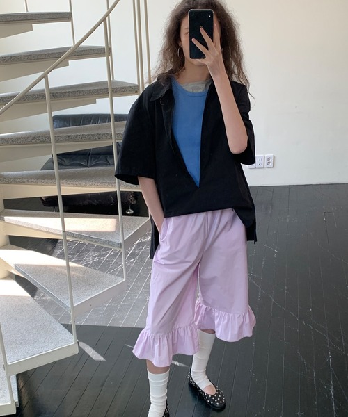 LONSLAN（ロンスラン）の「【LONSLAN】フリルヘム クロップドパンツ LONW25s044（その他パンツ・レディース・ピンク/ホワイト・L/M/S）」の12枚目の写真