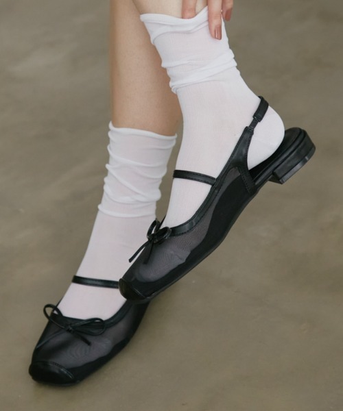 今期新作　SNIDEL ストラップバレエシューズ　M バックストラップシアーバレエシューズ/バレエコア（バレエシューズ