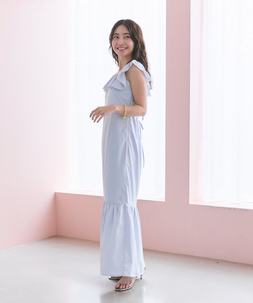 La boutique BonBon（ラブティックボンボン）の「【スタッフmiki監修・3サイズ展開あり】フリルトリムマーメイドワンピース（ワンピース・レディース・ピンク/ホワイト/サックスブルー/ブラック・38/34/36）」の6枚目の写真