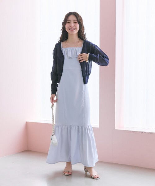 La boutique BonBon（ラブティックボンボン）の「【スタッフmiki監修・3サイズ展開あり】フリルトリムマーメイドワンピース（ワンピース・レディース・ピンク/ホワイト/サックスブルー/ブラック・38/34/36）」の9枚目の写真