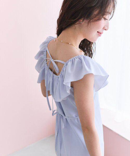 La boutique BonBon（ラブティックボンボン）の「【スタッフmiki監修・3サイズ展開あり】フリルトリムマーメイドワンピース（ワンピース・レディース・ピンク/ホワイト/サックスブルー/ブラック・38/34/36）」の11枚目の写真