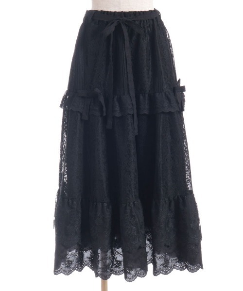 axes femme（アクシーズファム）の「ティアードコットンレーススカート（スカート・レディース・ブラック/ホワイト・FREE）」の7枚目の写真