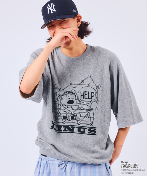 Vintage PEANUTS（ビンテージピーナッツ）の「PEANUTS × SPORTS WEAR by relume 別注 ハーフスリーブスウェット 2（Tシャツ/カットソー・メンズ・ブラック/グレー/アイボリー/ボルドー/マスタード・MEDIUM/LARGE/X-LARGE）」の10枚目の写真