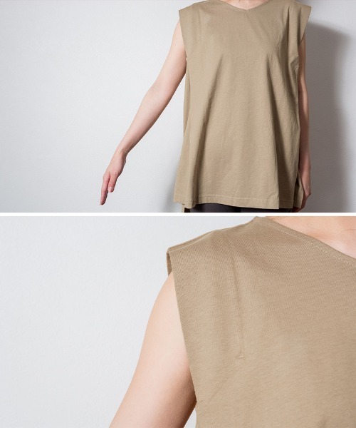 RCD(アールシーディー)の「肩タックノースリーブ(Tシャツ/カットソー・レディース・ブラック/グレイッシュベージュ/オフホワイト/チャコールグレー・M-L/LL~3L/4L~5L)」の21枚目の写真
