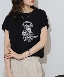 エグランティーヌ EGLANTINE 刺繍カットソー （ブラック） セール】Eglantine 5分袖ロゴ刺繍Tシャツ（Tシャツ/カットソー