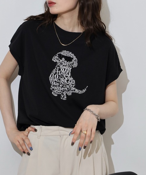 EGLANTINE(エグランティーヌ)の「EGLANTINE 犬デザイン刺繍 フレンチスリーブカットソー(Tシャツ/カットソー・レディース・ホワイト×ブラック/オフホワイト/ブラック/ブルー・40)」の19枚目の写真