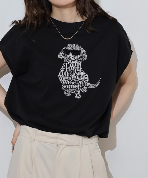 EGLANTINE(エグランティーヌ)の「EGLANTINE 犬デザイン刺繍 フレンチスリーブカットソー(Tシャツ/カットソー・レディース・ホワイト×ブラック/オフホワイト/ブラック/ブルー・40)」の20枚目の写真