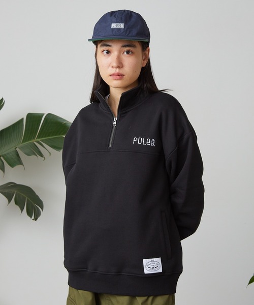 未使用 Ｍ・Uスポーツ ☆ ボーダー ハーフジップ プルオーバー 長袖 42 黒 セール】POLeR/ポーラー HEAVY WEIGHT HALF ZIP ハーフジップ