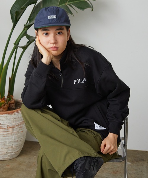 未使用 Ｍ・Uスポーツ ☆ ボーダー ハーフジップ プルオーバー 長袖 42 黒 セール】POLeR/ポーラー HEAVY WEIGHT HALF ZIP ハーフジップ
