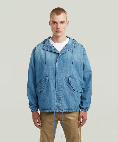 デニムフーディージャケット Hooded Denim Jacket/ミリタリーディテールパーカーデニム