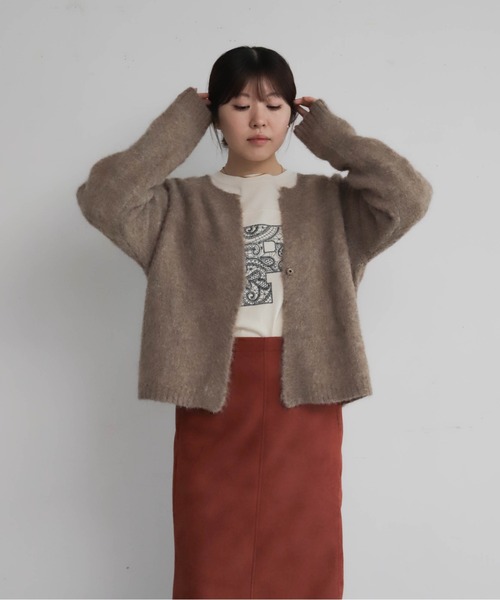 NOMBRE IMPAIR(ノンブルアンペール)の「アルパカシャギー ショートカーデ(カーディガン/ボレロ・レディース・ライトグレー/グリーン/ピンク/ブラウン/ネイビー/オレンジ/キナリ・FREE)」の15枚目の写真
