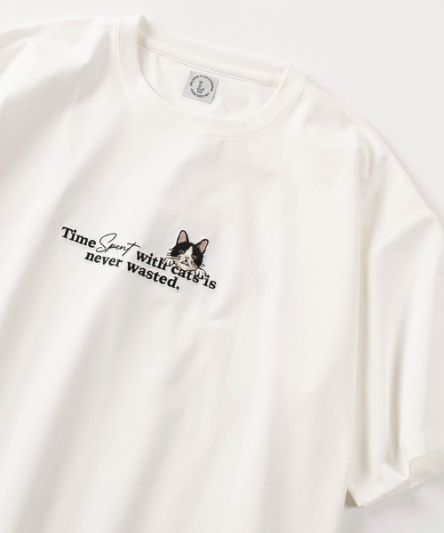 make a ray!(メイク ア レイ!)の「【84】アニマルフェイス & メッセージ刺繍 半袖Tシャツ/オーバーサイズ(Tシャツ/カットソー・レディース・ブラック/ネイビー/オレンジ/ホワイト/ホワイト系その他/ライトグリーン・M/L)」の2枚目の写真