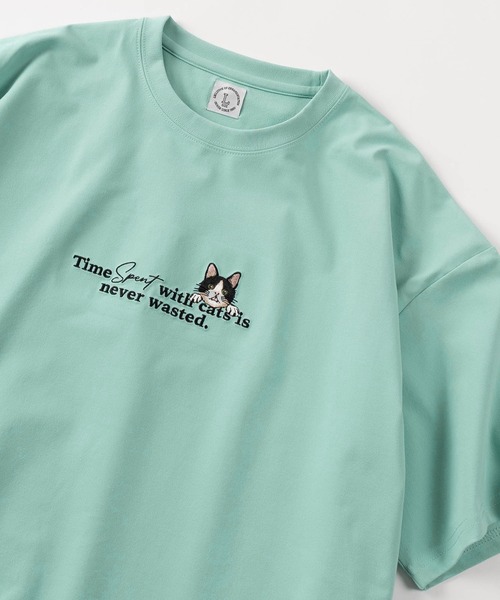 make a ray!(メイク ア レイ!)の「【84】アニマルフェイス & メッセージ刺繍 半袖Tシャツ/オーバーサイズ(Tシャツ/カットソー・レディース・ブラック/ネイビー/オレンジ/ホワイト/ホワイト系その他/ライトグリーン・M/L)」の1枚目の写真