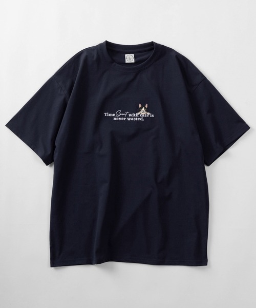 make a ray!(メイク ア レイ!)の「【84】アニマルフェイス & メッセージ刺繍 半袖Tシャツ/オーバーサイズ(Tシャツ/カットソー・レディース・ブラック/ネイビー/オレンジ/ホワイト/ホワイト系その他/ライトグリーン・M/L)」の11枚目の写真