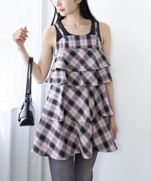 clear | ラインストーンチェック柄ティアードワンピース[きらきら 着回し力抜群 ミニ丈]≪SS新作≫(ワンピース)