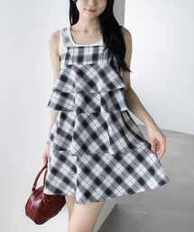 clear | ラインストーンチェック柄ティアードワンピース[きらきら 着回し力抜群 ミニ丈]≪SS新作≫(ワンピース)