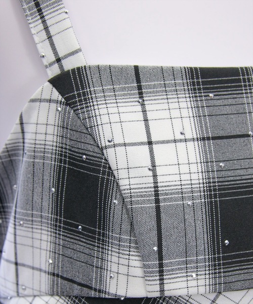 clear（クリア）の「ラインストーンチェック柄ティアードワンピース[きらきら 着回し力抜群 ミニ丈]≪SS新作≫（ワンピース・レディース・ブラック/ピンク・F）」の9枚目の写真