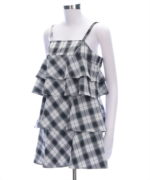 clear（クリア）の「ラインストーンチェック柄ティアードワンピース[きらきら 着回し力抜群 ミニ丈]≪SS新作≫（ワンピース・レディース・ブラック/ピンク・F）」の10枚目の写真