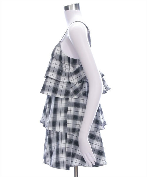 clear（クリア）の「ラインストーンチェック柄ティアードワンピース[きらきら 着回し力抜群 ミニ丈]≪SS新作≫（ワンピース・レディース・ブラック/ピンク・F）」の11枚目の写真