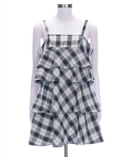clear（クリア）の「ラインストーンチェック柄ティアードワンピース[きらきら 着回し力抜群 ミニ丈]≪SS新作≫（ワンピース・レディース・ブラック/ピンク・F）」の16枚目の写真