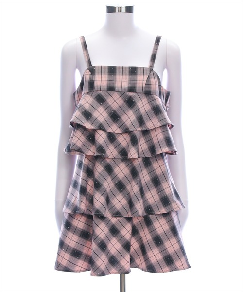 clear（クリア）の「ラインストーンチェック柄ティアードワンピース[きらきら 着回し力抜群 ミニ丈]≪SS新作≫（ワンピース・レディース・ブラック/ピンク・F）」の17枚目の写真