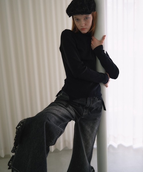 HONEY MI HONEY（ハニーミーハニー）の「garter high neck knit（ニット/セーター・レディース・アイボリー/ブラック/ベージュ・FREE）」の11枚目の写真