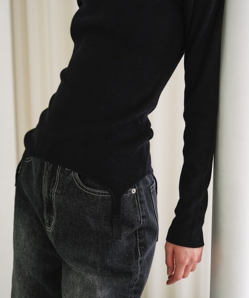 HONEY MI HONEY（ハニーミーハニー）の「garter high neck knit（ニット/セーター・レディース・アイボリー/ブラック/ベージュ・FREE）」の12枚目の写真