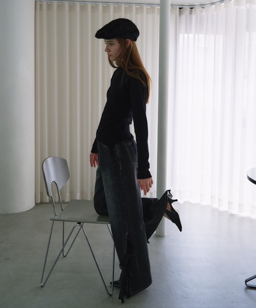 HONEY MI HONEY（ハニーミーハニー）の「garter high neck knit（ニット/セーター・レディース・アイボリー/ブラック/ベージュ・FREE）」の13枚目の写真