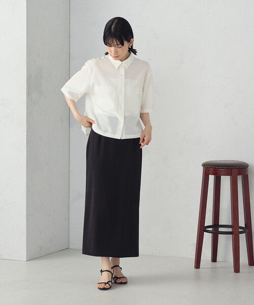 COMME CA ISM（コムサイズム）の「ポリエステルツイル ナロースカート（スカート・レディース・ブラック/グレイッシュベージュ・MEDIUM/LARGE）」の10枚目の写真