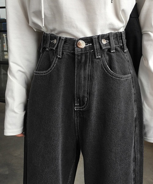 Miniministore(ミニミニストア)の「ストレートデニムパンツ ウエスト調整可能(デニムパンツ・レディース・アイボリー/ブラック・M/S/L)」の2枚目の写真